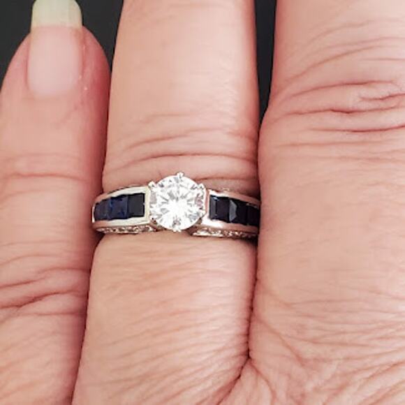 Sterling Silver 925 Synthetic Sapphire Crystal Ring Size 7 1/2  New Without Tags - Picture 9 of 10